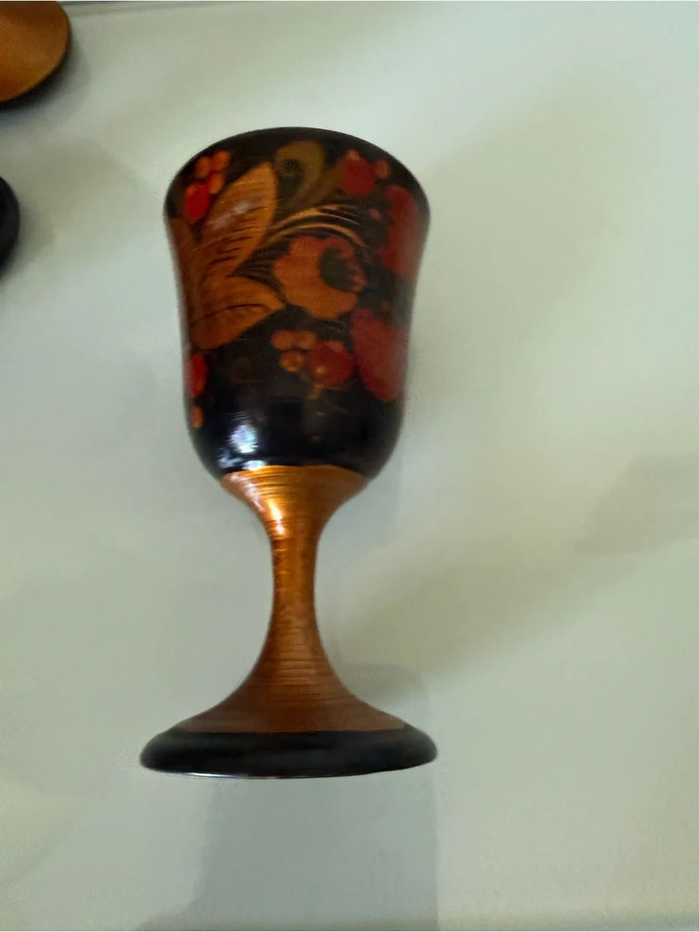 Russian Lacquer Hand-Painted Decorative Wooden Cups Set - 5 Vtg